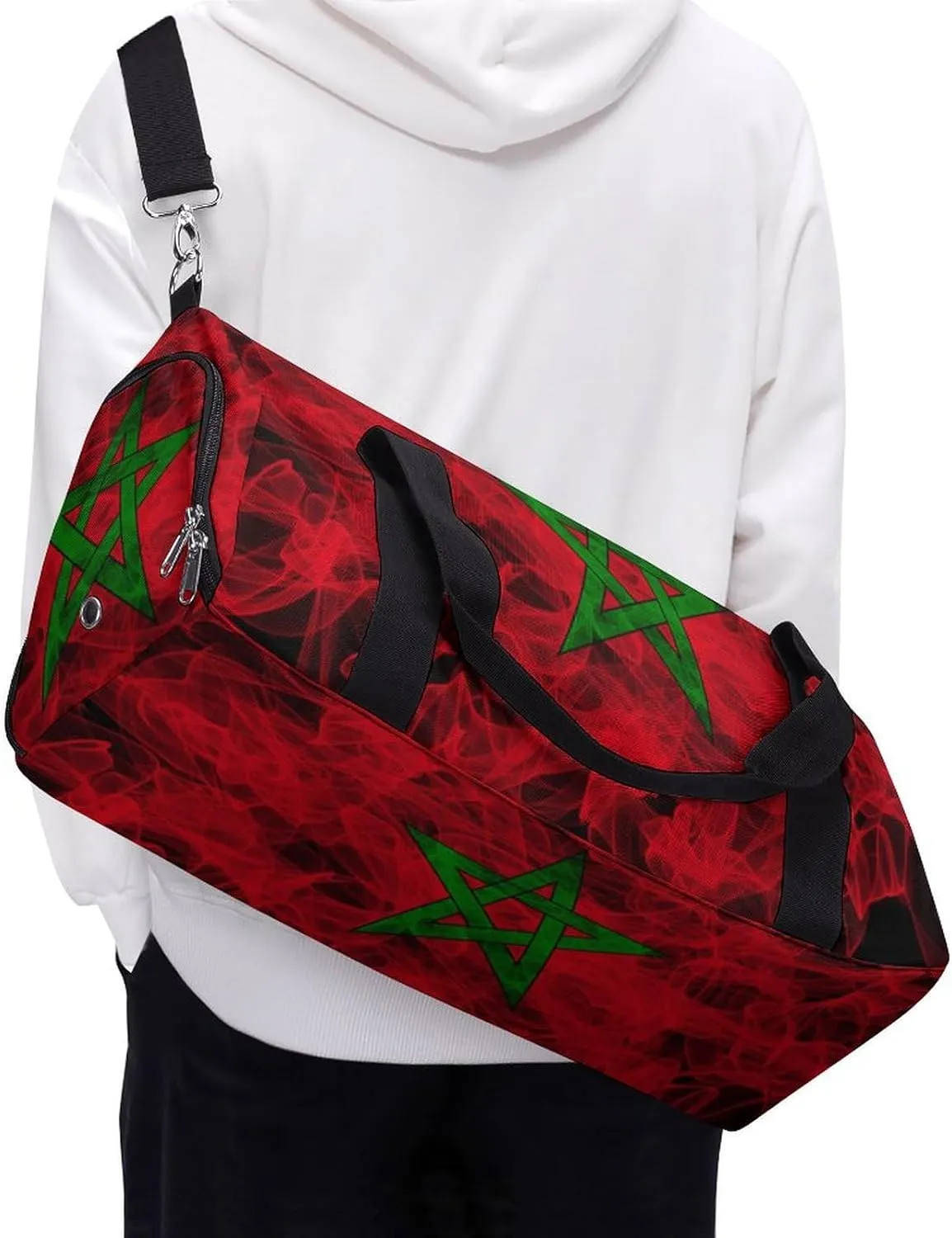 Lightweight Morocco Flag Smoke Style Duffle Bag with Shoe Compartment and Wet Pocket for Gym
