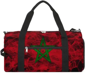 Lightweight Morocco Flag Smoke Style Duffle Bag with Shoe Compartment and Wet Pocket for Gym