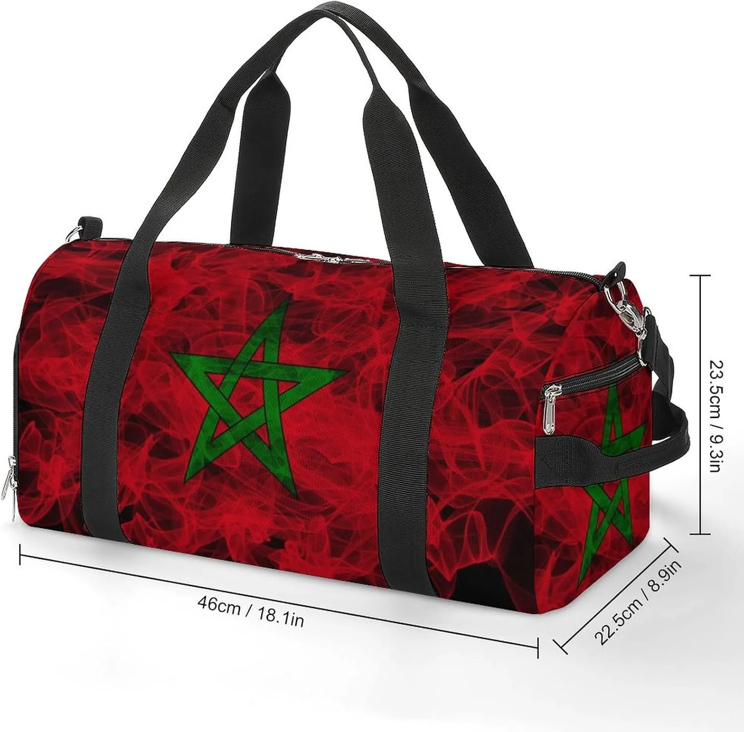 Lightweight Morocco Flag Smoke Style Duffle Bag with Shoe Compartment and Wet Pocket for Gym