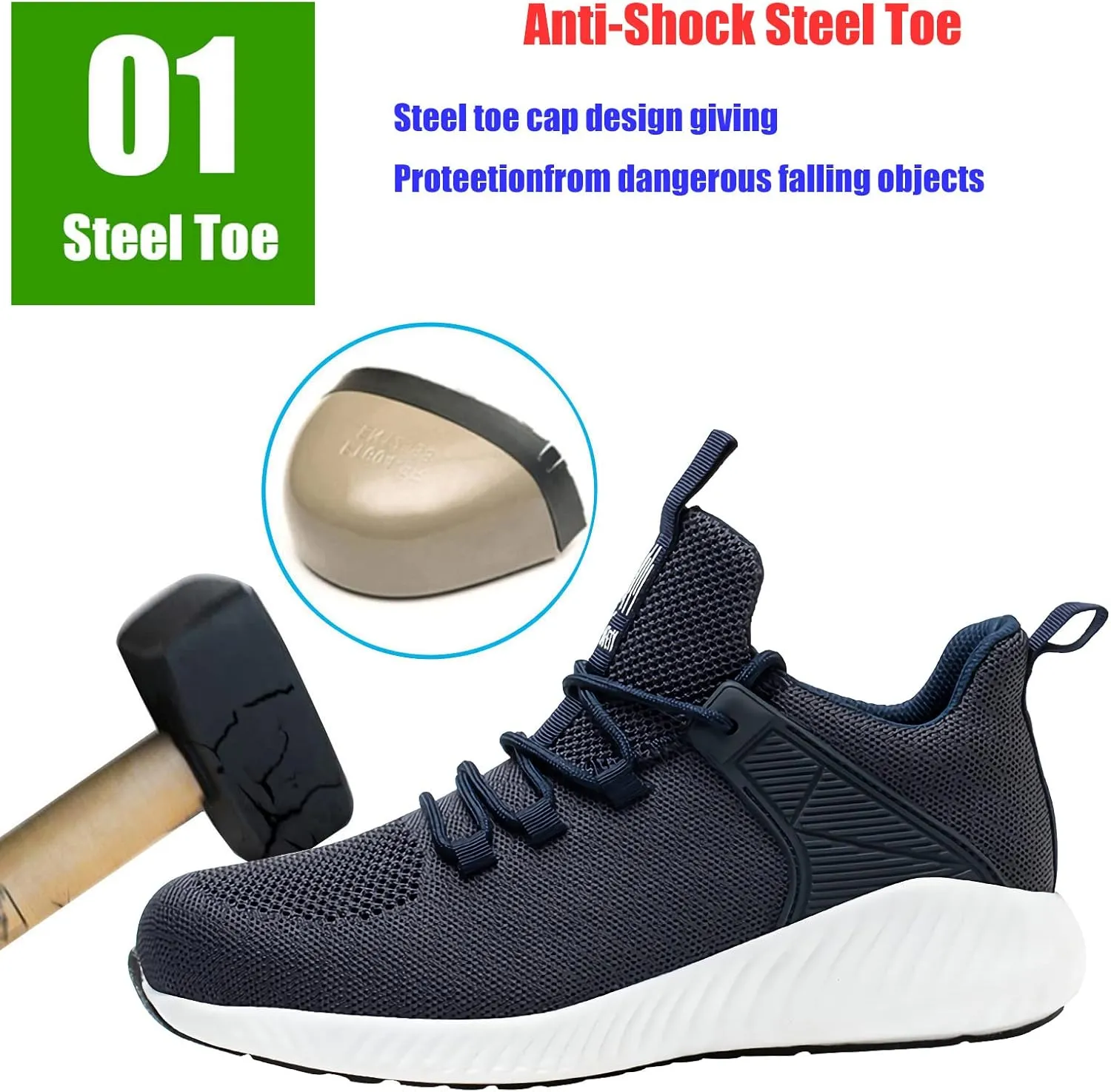 Lightweight Work Safety Sneakers,Work Shoes Provides a Comfortable, Breathable, Long-Term Foot Experience with Flying Woven Upper Material,