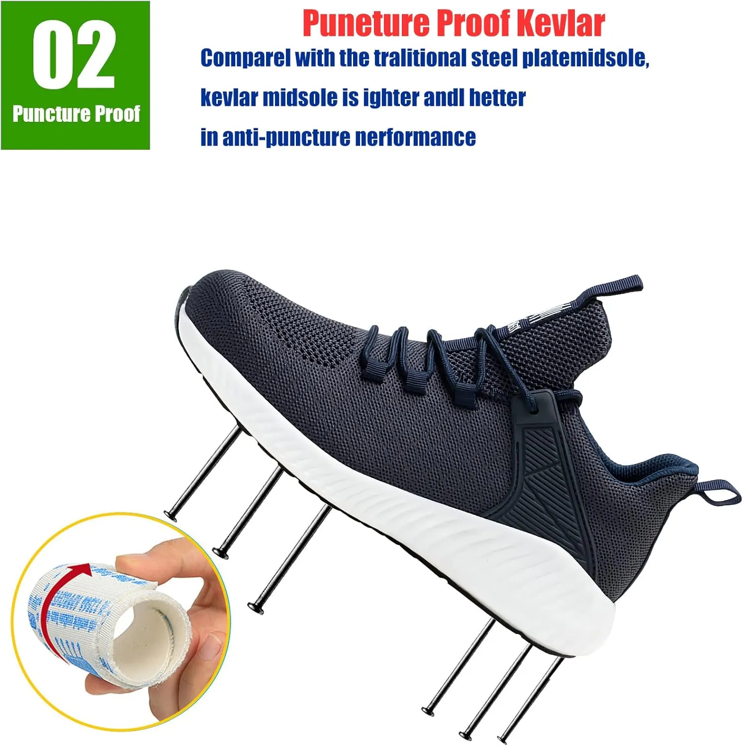 Lightweight Work Safety Sneakers,Work Shoes Provides a Comfortable, Breathable, Long-Term Foot Experience with Flying Woven Upper Material,