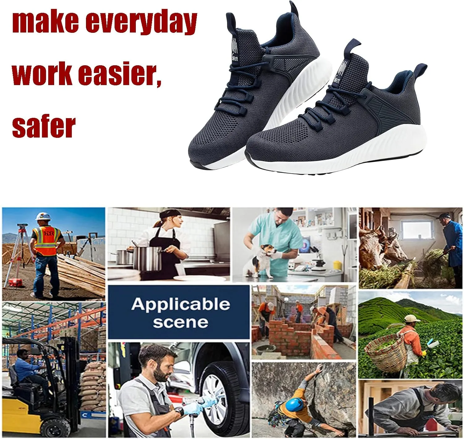 Lightweight Work Safety Sneakers,Work Shoes Provides a Comfortable, Breathable, Long-Term Foot Experience with Flying Woven Upper Material,