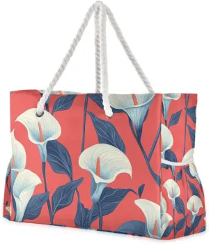 Lily Calla Red Flowers Womens Weekender Travel Waterproof Sandproof with side pockets Large with Wet Bag for work