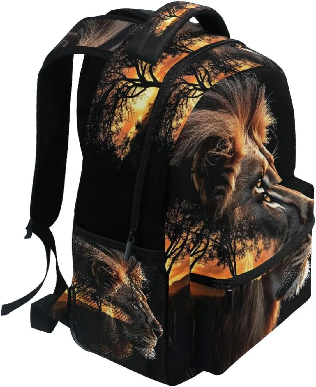 Lion Grassland Black Backpack Daypack Shoulder Bag Book Bag Lightweight Back Pack 12 ×16.9 Inches