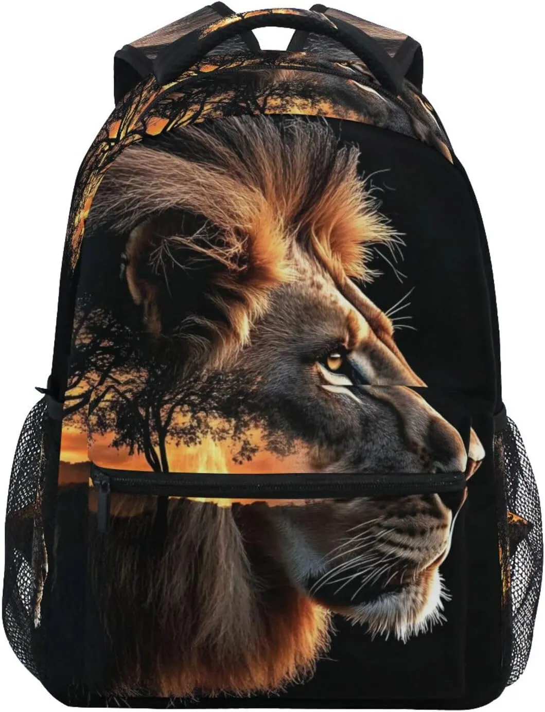 Lion Grassland Black Backpack Daypack Shoulder Bag Book Bag Lightweight Back Pack 12 ×16.9 Inches