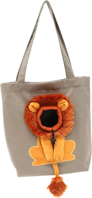 Lion Shaped Pet Canvas Carrier Bag for Cats and Dogs Breathable Sling Design with Opening Comfortable Travel Tote for Daily Use