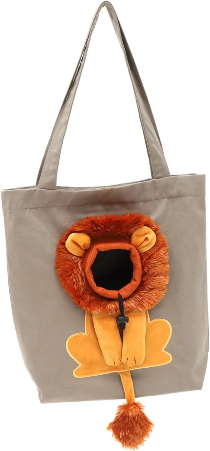 Lion Shaped Pet Canvas Carrier Bag for Cats and Dogs Breathable Sling Design with Opening Comfortable Travel Tote for Daily Use