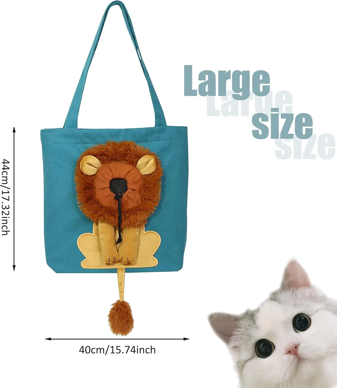 Lion-Shaped Show Head Pet Canvas Shaped Shoulder Bag，Pet Out Bag, Outcrop, Pet Out Shoulder Bag. (Lake Blue-Large)