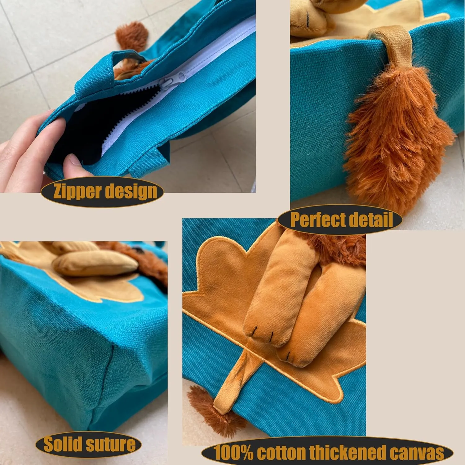 Lion-Shaped Show Head Pet Canvas Shaped Shoulder Bag，Pet Out Bag, Outcrop, Pet Out Shoulder Bag. (Lake Blue-Large)