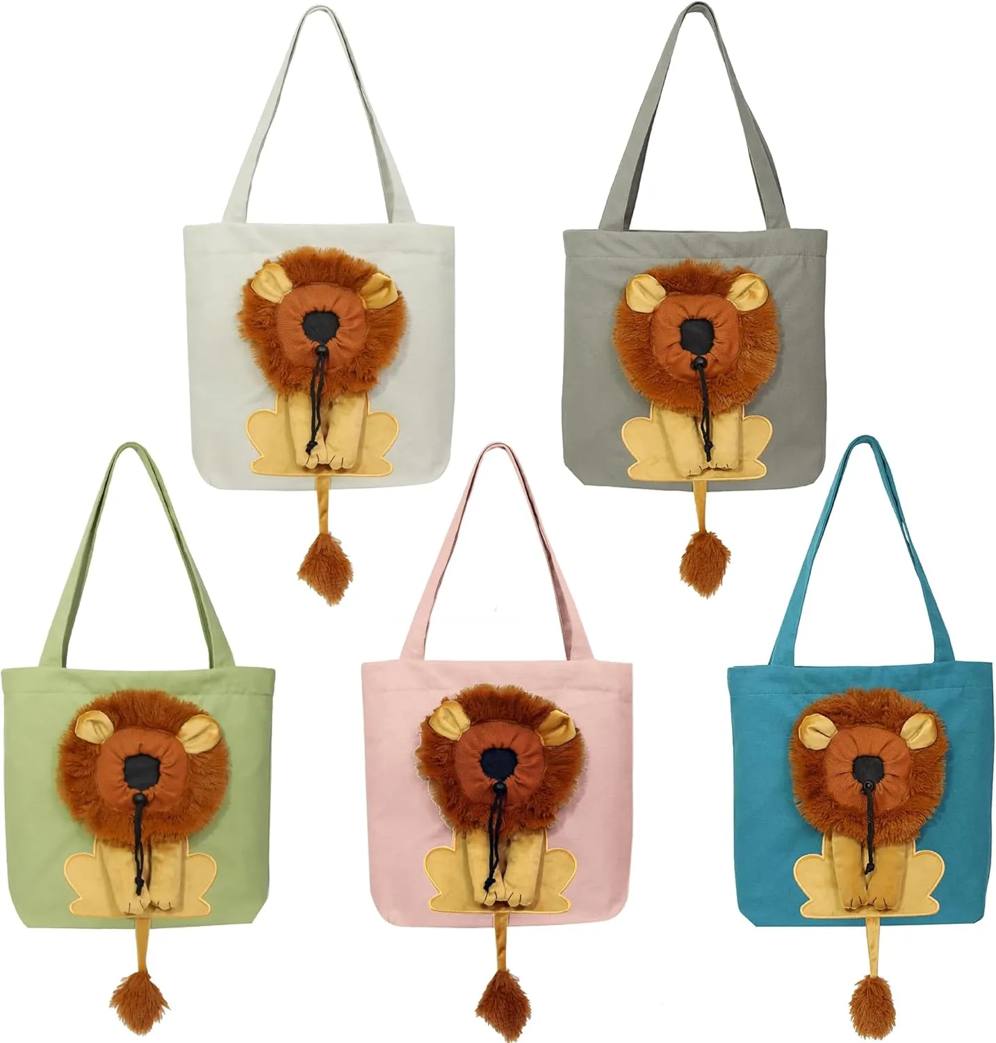 Lion-Shaped Show Head Pet Canvas Shaped Shoulder Bag，Pet Out Bag, Outcrop, Pet Out Shoulder Bag. (Lake Blue-Large)
