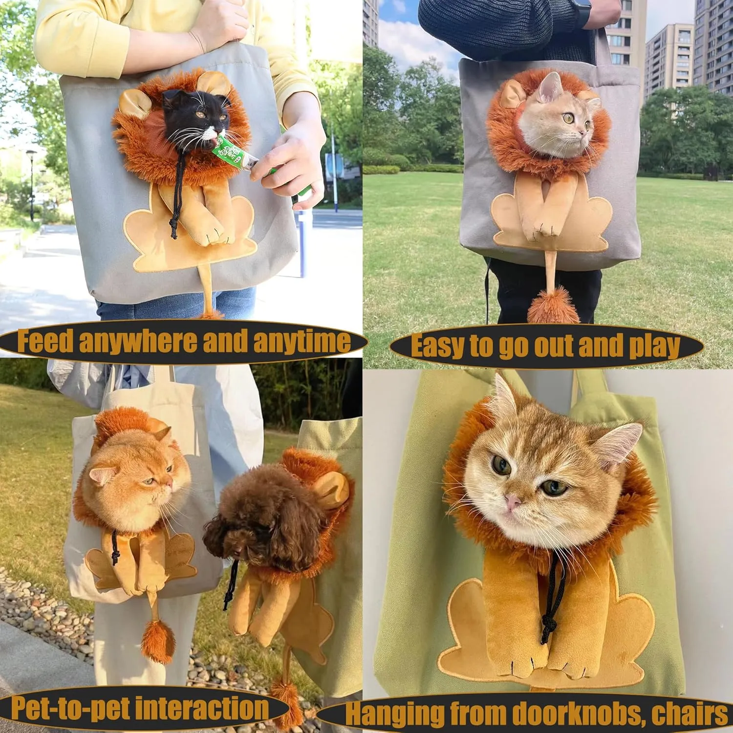 Lion-Shaped Show Head Pet Canvas Shaped Shoulder Bag，Pet Out Bag, Outcrop, Pet Out Shoulder Bag. (Lake Blue-Large)