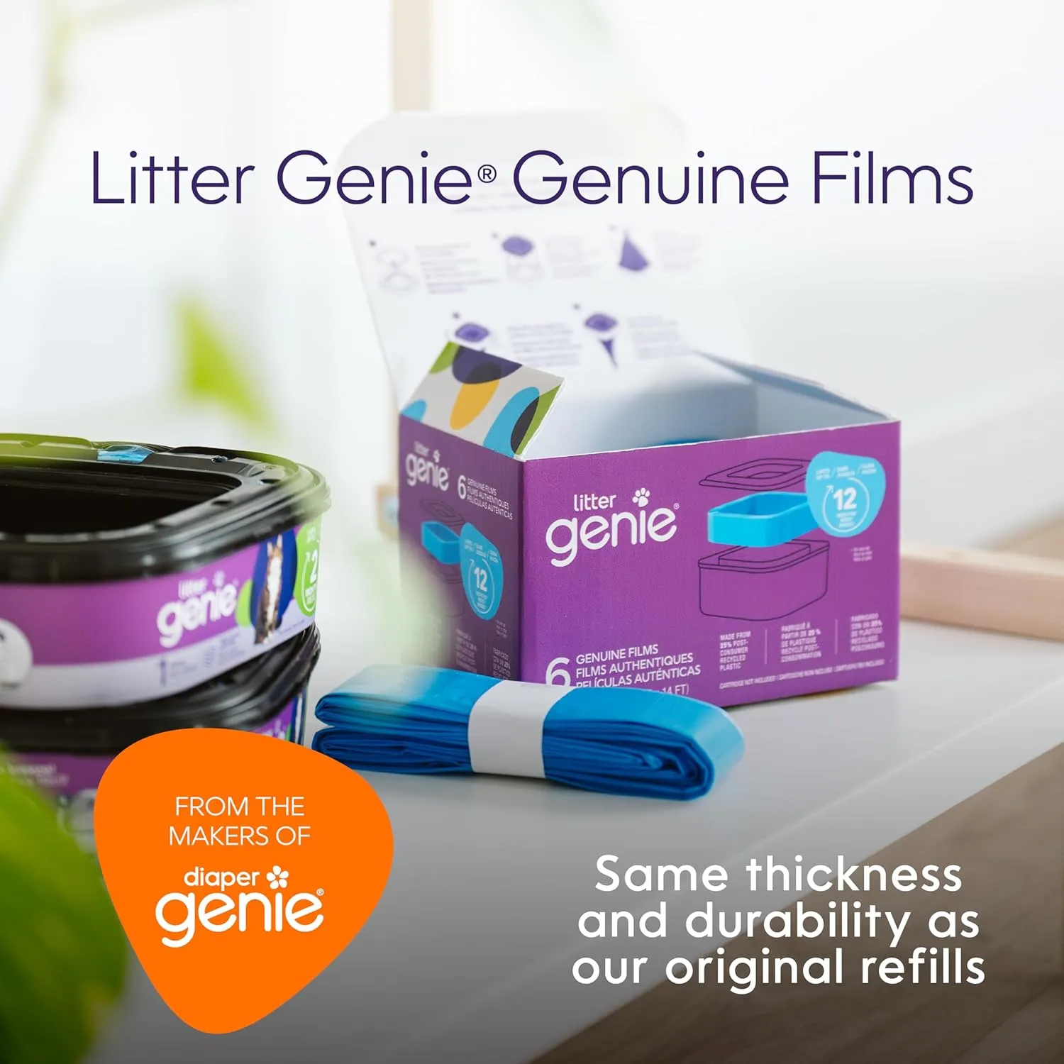 Litter Genie Refill Bags | Stand Alone Genuine Film 6 pk | Compatible with Litter Genie Standard and Jumbo Refills | Ultimate Odor Control Cat Litter Bags | Up to 12 Months of Supply for one cat