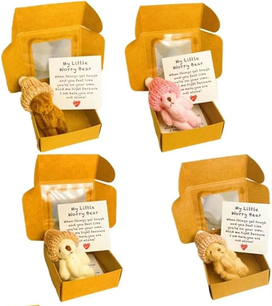 Little Bear in a Box, My Little Worry Bear, Handmade Mini Plush Teddy Bear in Box, Pocket Bear Hug Accessories Gift for Lovers, 2025 New Upgrade Sympathy Emotional Support Tiny Bear(4pcs)