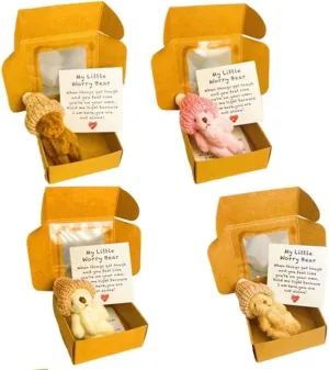 Little Bear in a Box, My Little Worry Bear, Handmade Mini Plush Teddy Bear in Box, Pocket Bear Hug Accessories Gift for Lovers, 2025 New Upgrade Sympathy Emotional Support Tiny Bear(4pcs)