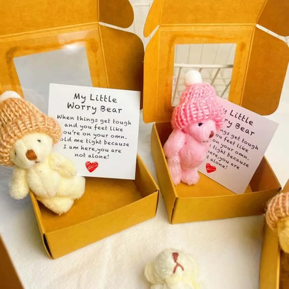 Little Bear in a Box, My Little Worry Bear, Handmade Mini Plush Teddy Bear in Box, Pocket Bear Hug Accessories Gift for Lovers, 2025 New Upgrade Sympathy Emotional Support Tiny Bear(4pcs)