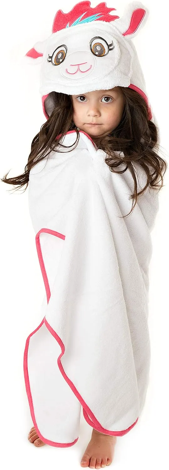 Little Tinkers World Premium Hooded Towels for Kids | Beach Or Bath Towel | Llama Design | Ultra Soft and Extra Large | 100% Cotton Childrens Swimming/Bath Towel with Hood for Girls and Boys