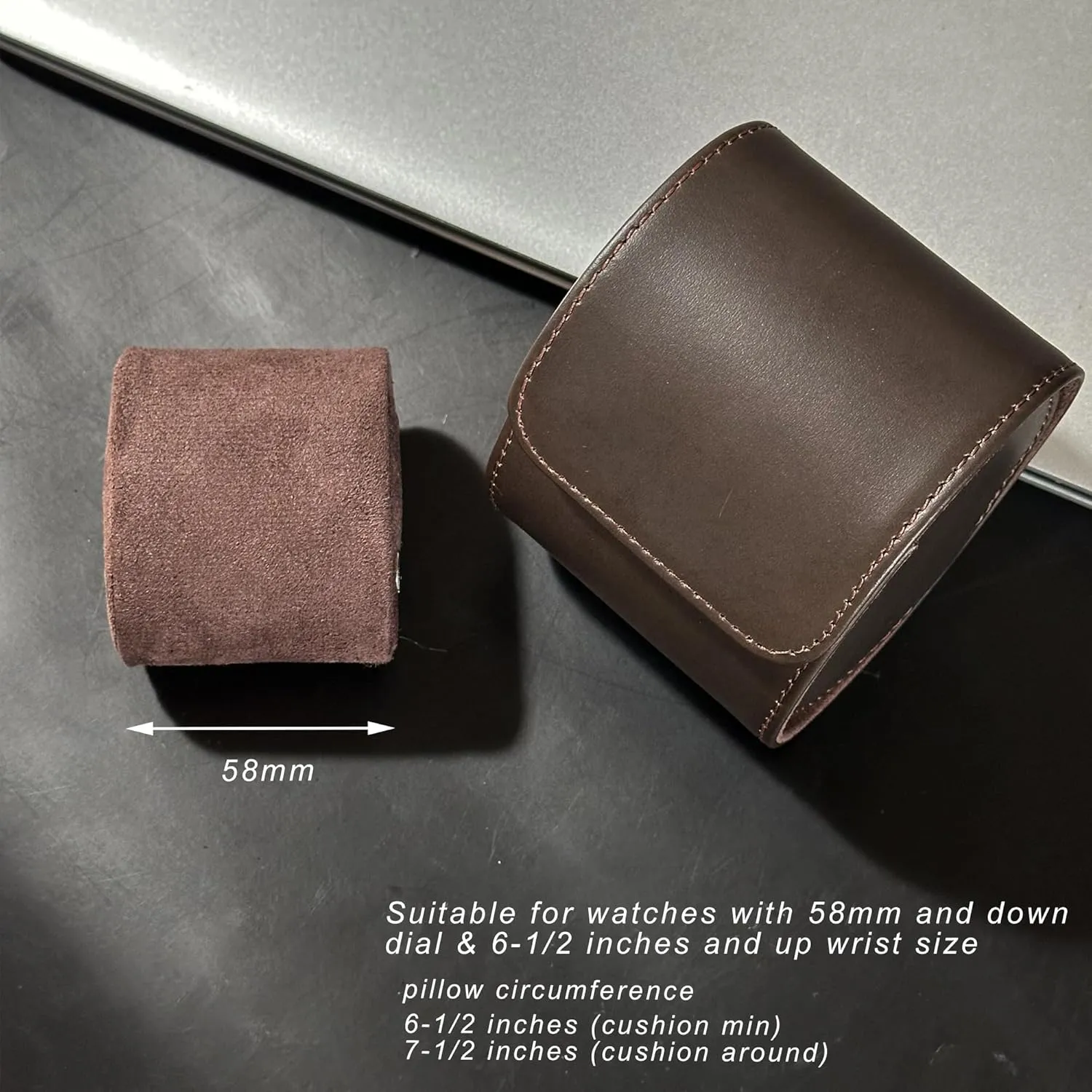 Longjet Watch Roll Travel Case for Men Portable Watches Organizer Box with Removable Velvet Pillow Holder (1 Slot Chocolate Brown/Genuine Leather)