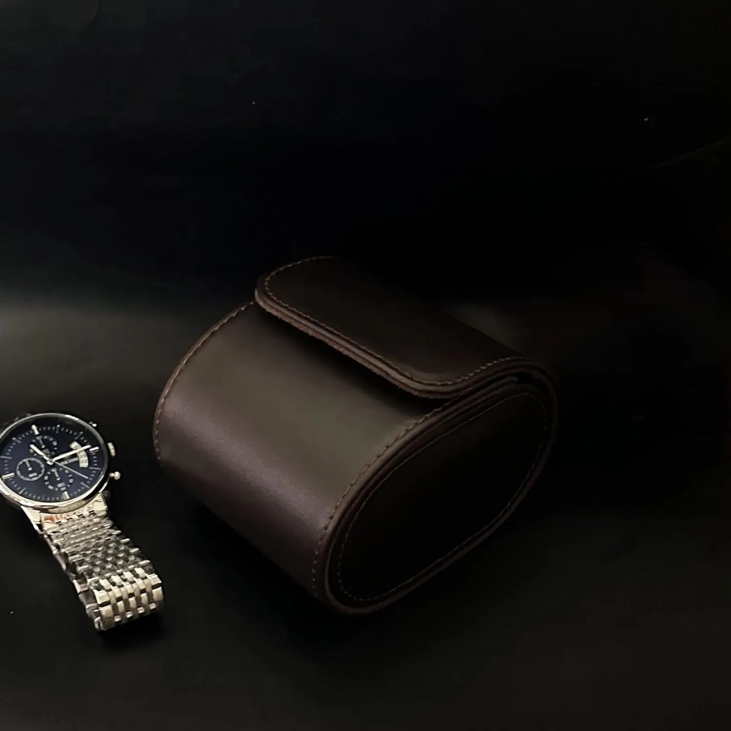 Longjet Watch Roll Travel Case for Men Portable Watches Organizer Box with Removable Velvet Pillow Holder (1 Slot Chocolate Brown/Genuine Leather)