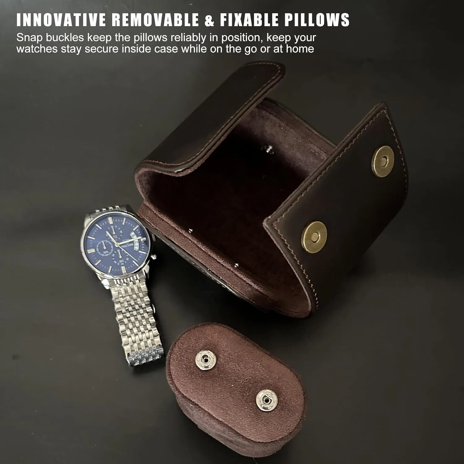 Longjet Watch Roll Travel Case for Men Portable Watches Organizer Box with Removable Velvet Pillow Holder (1 Slot Chocolate Brown/Genuine Leather)