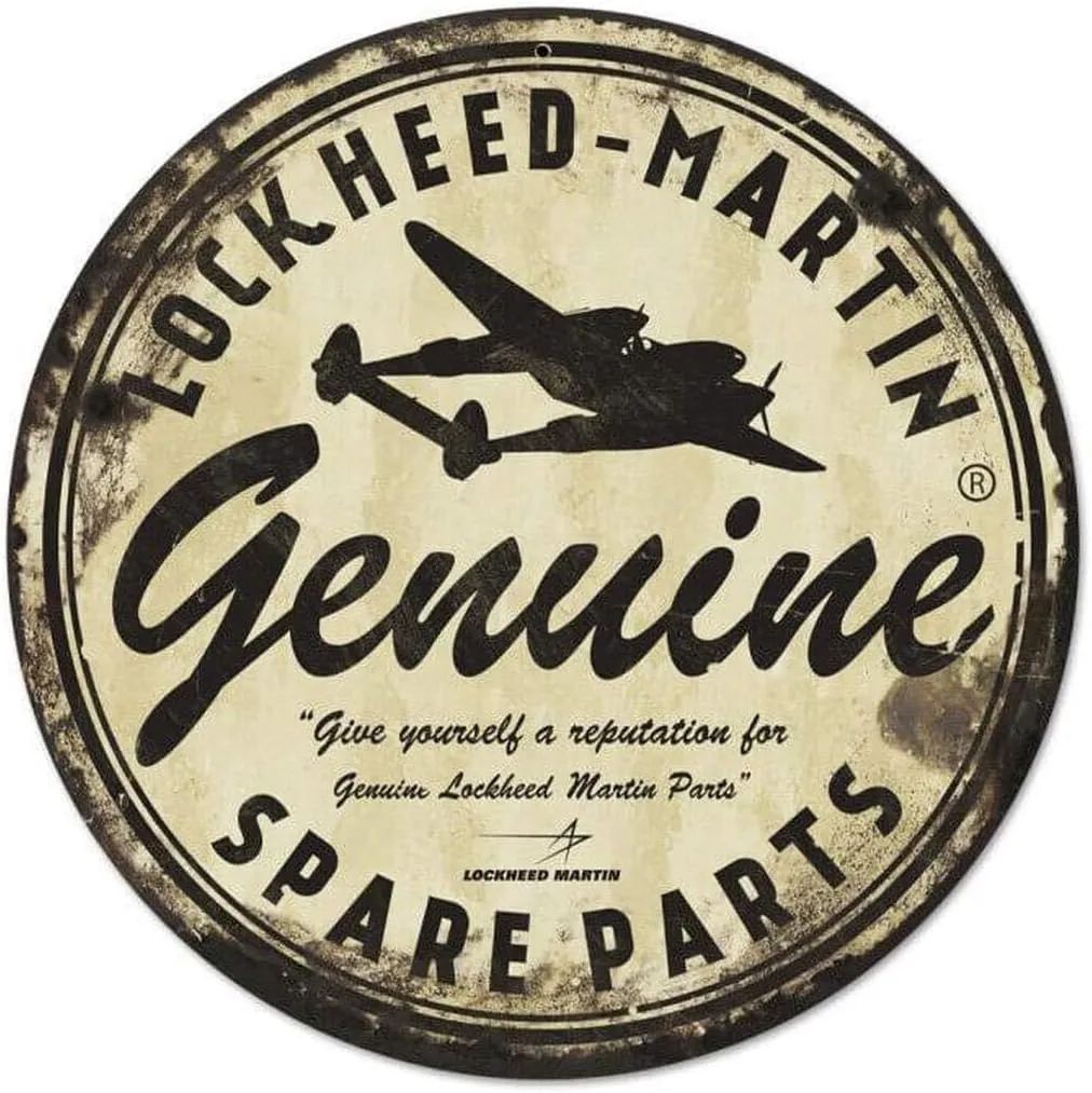 Losea Genuine Lockheed Martin Spare Parts Round Retro Metal Signs for Wall Art Decoration 12 x 12 Inches