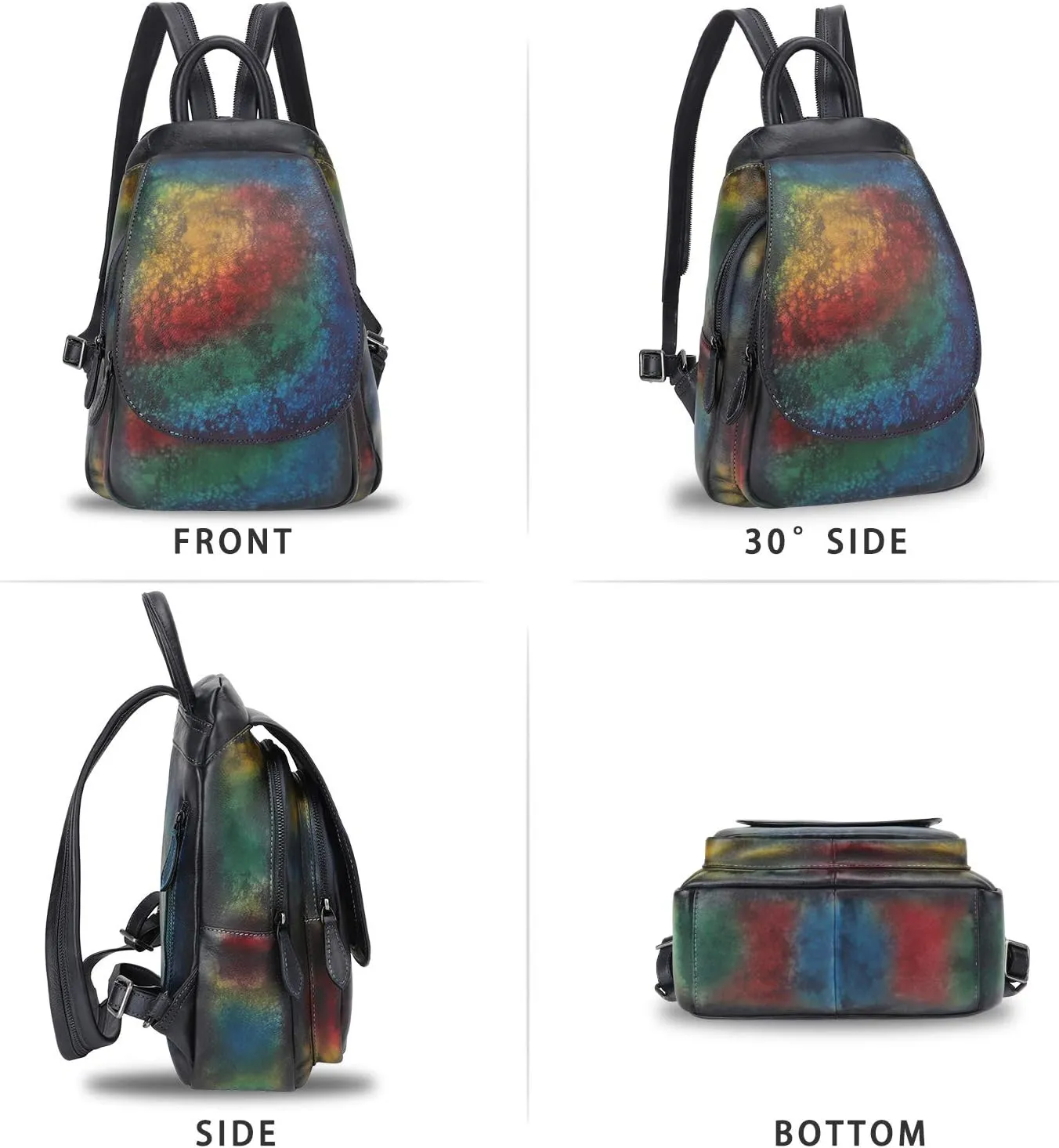 LRTO Genuine Leather Backpack for Women Retro Rucksack Casual College Bag Handmade Cowhide Western Daypack (Multicolor2)