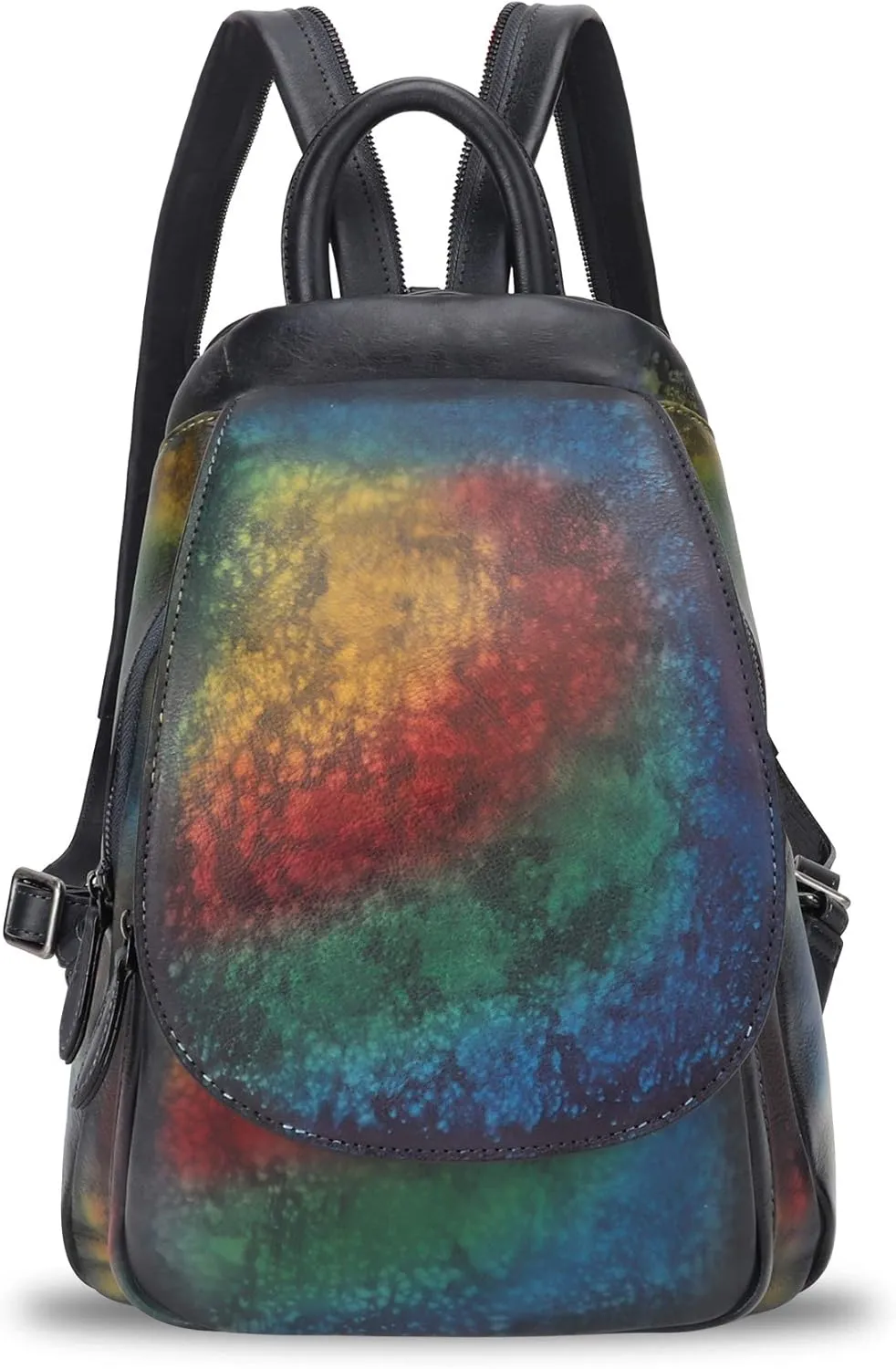 LRTO Genuine Leather Backpack for Women Retro Rucksack Casual College Bag Handmade Cowhide Western Daypack (Multicolor2)