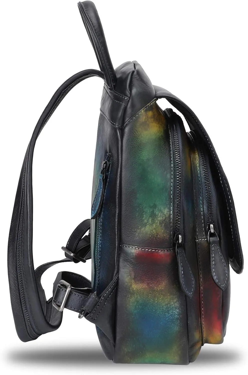 LRTO Genuine Leather Backpack for Women Retro Rucksack Casual College Bag Handmade Cowhide Western Daypack (Multicolor2)