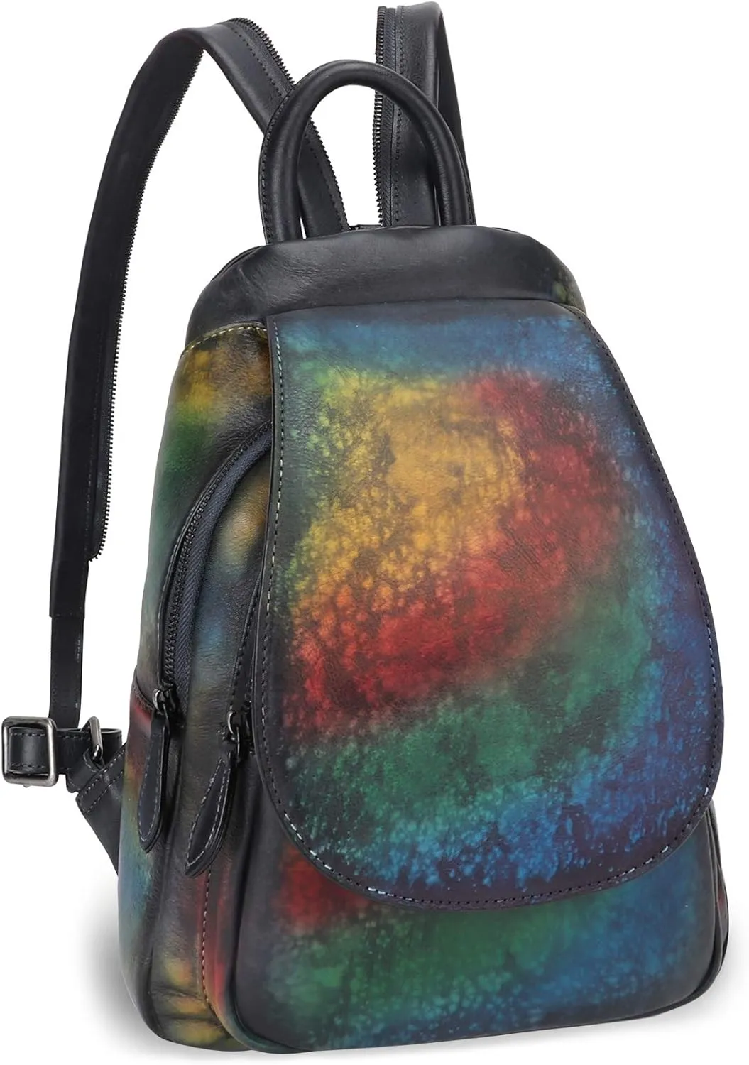 LRTO Genuine Leather Backpack for Women Retro Rucksack Casual College Bag Handmade Cowhide Western Daypack (Multicolor2)