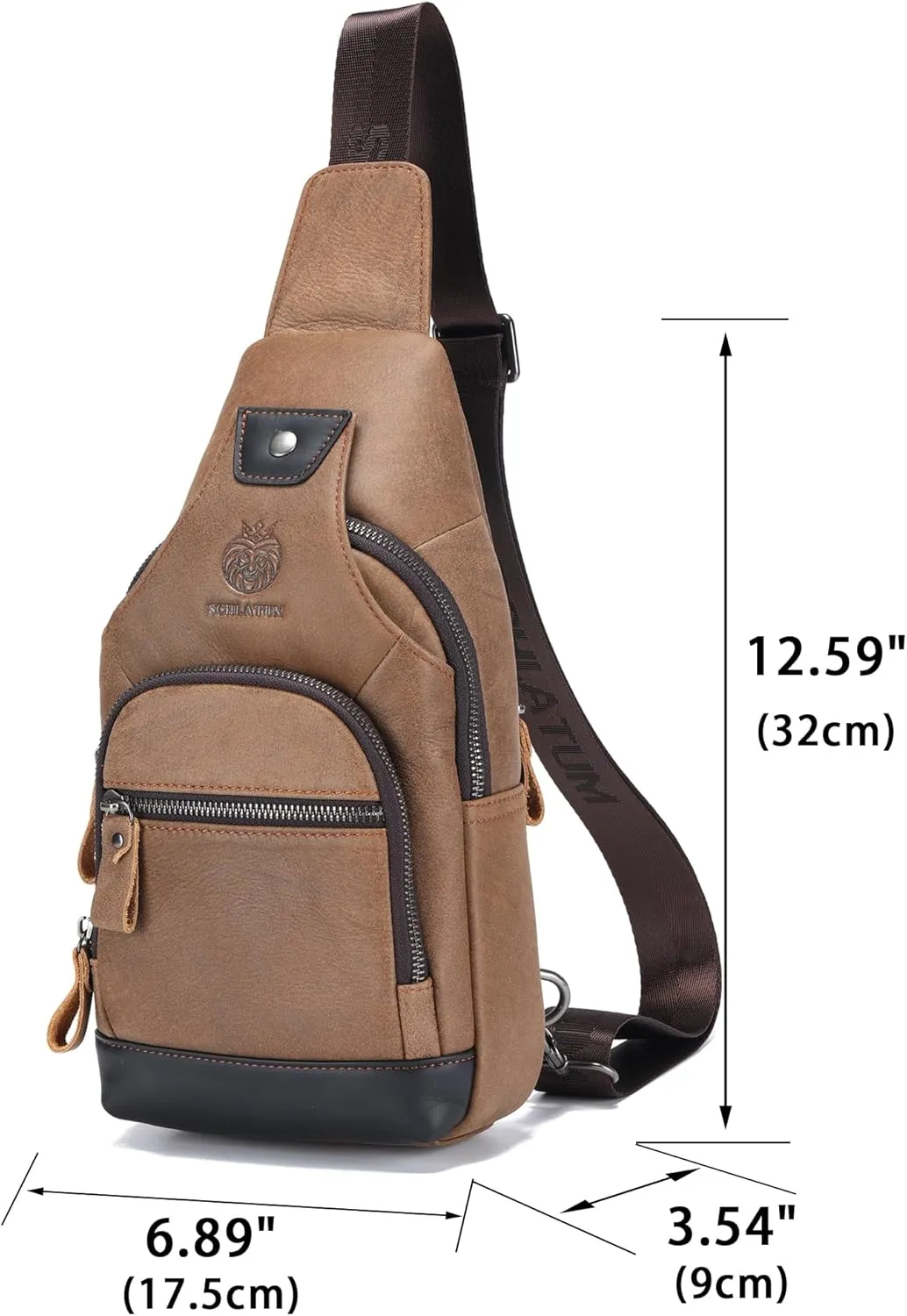 LUKZIJAES Genuine Leather Sling Bag for Men and Women Crossbody Shoulder Chest Pack Hiking Carry on Casual Daypack Outdoor Travel Backpack (#1-Brown)