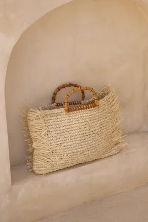 Lusana Large Maris Fringed Basket Tote