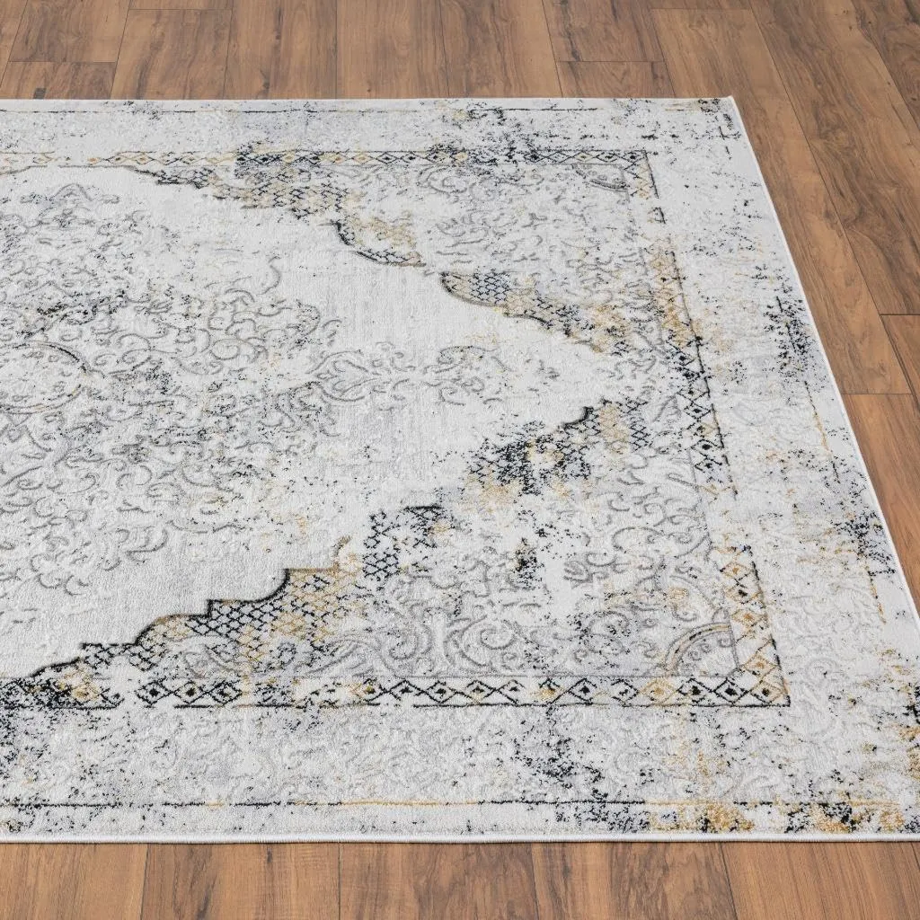 LUXE WEAVERS Oriental Medallion Living Room Area Rug 8x10 Anthracite and Cream