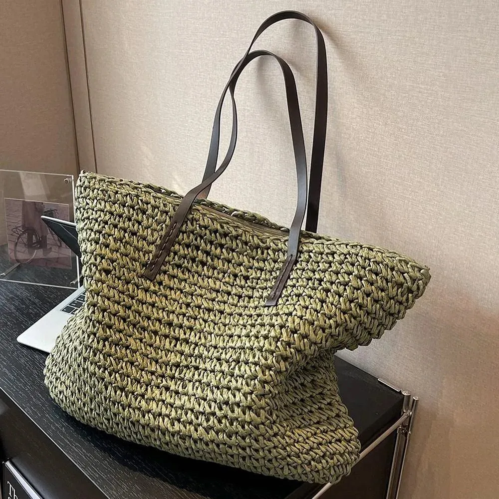 Luxury Design Straw Woven Tote Bags Summer Casual Large Capacity Handbags New Fashion Beach Women Shoulder Simple Style Shopping