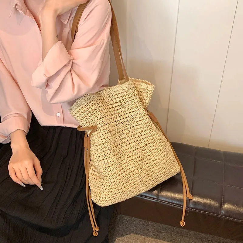 Luxury Straw Large Capacity Tote Bag Summer Beach Women Shoulder Bags Handmade Woven bag Top-Handle Raffia Boho Woven Women bags