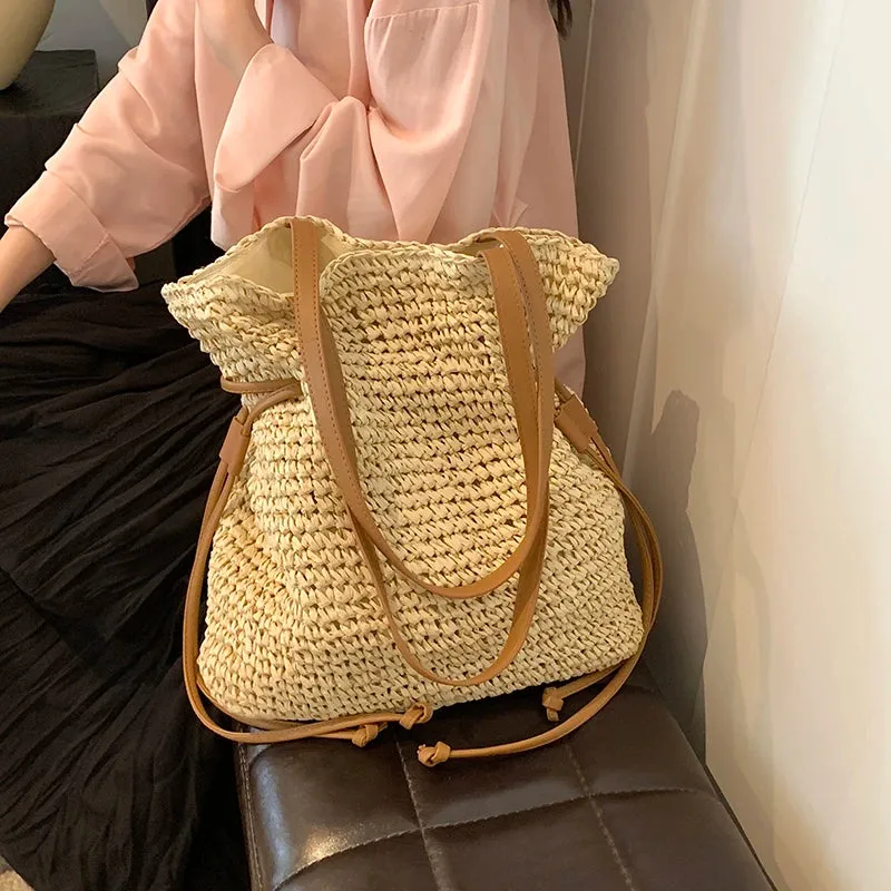 Luxury Straw Large Capacity Tote Bag Summer Beach Women Shoulder Bags Handmade Woven bag Top-Handle Raffia Boho Woven Women bags