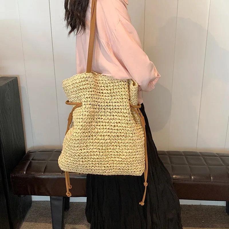 Luxury Straw Large Capacity Tote Bag Summer Beach Women Shoulder Bags Handmade Woven bag Top-Handle Raffia Boho Woven Women bags