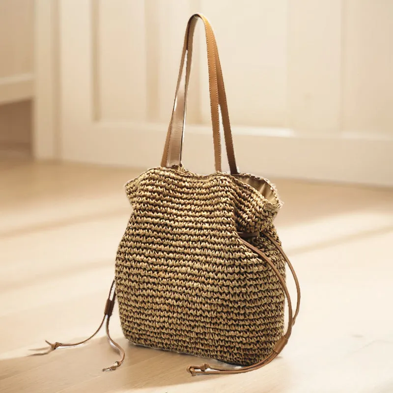 Luxury Straw Large Capacity Tote Bag Summer Beach Women Shoulder Bags Handmade Woven bag Top-Handle Raffia Boho Woven Women bags