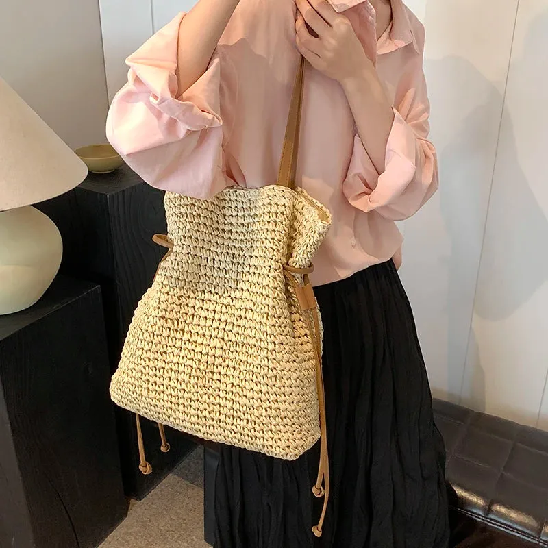 Luxury Straw Large Capacity Tote Bag Summer Beach Women Shoulder Bags Handmade Woven bag Top-Handle Raffia Boho Woven Women bags