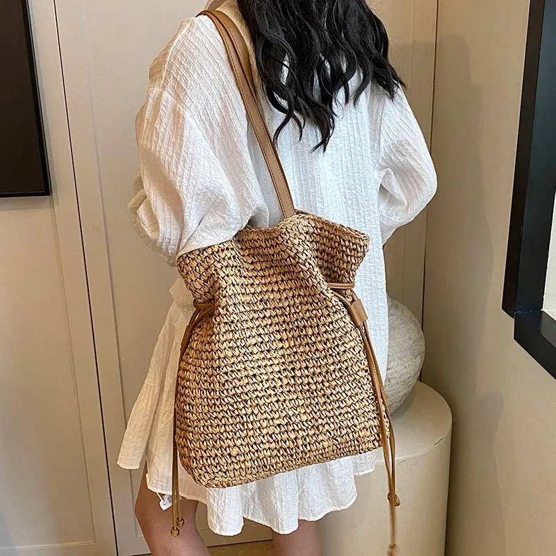Luxury Straw Large Capacity Tote Bag Summer Beach Women Shoulder Bags Handmade Woven bag Top-Handle Raffia Boho Woven Women bags