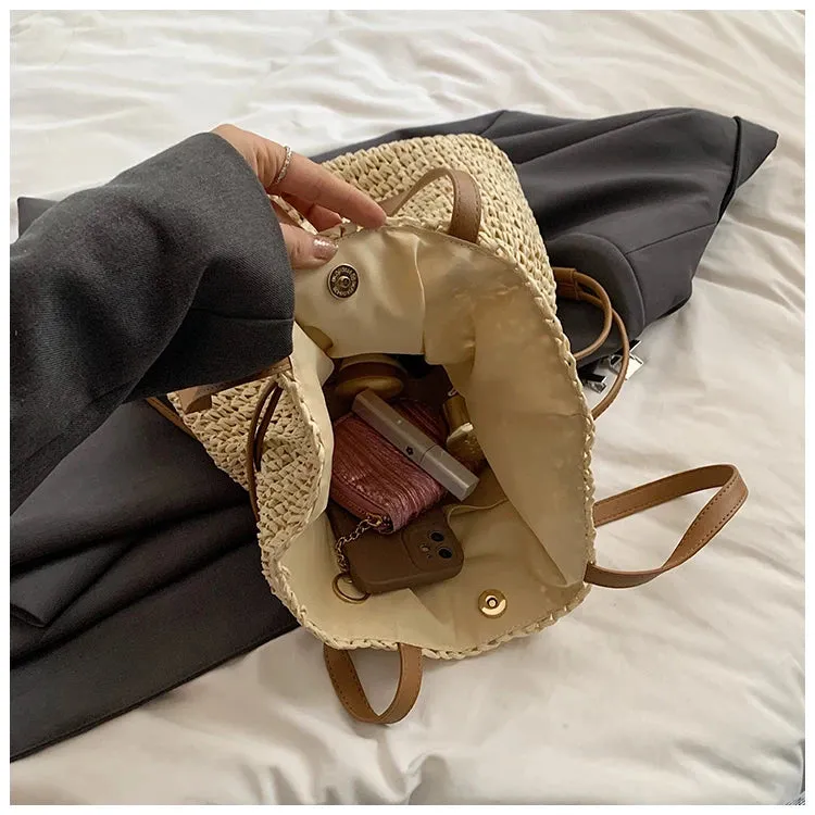 Luxury Straw Large Capacity Tote Bag Summer Beach Women Shoulder Bags Handmade Woven bag Top-Handle Raffia Boho Woven Women bags