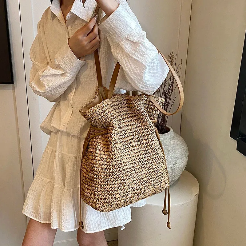 Luxury Straw Large Capacity Tote Bag Summer Beach Women Shoulder Bags Handmade Woven bag Top-Handle Raffia Boho Woven Women bags