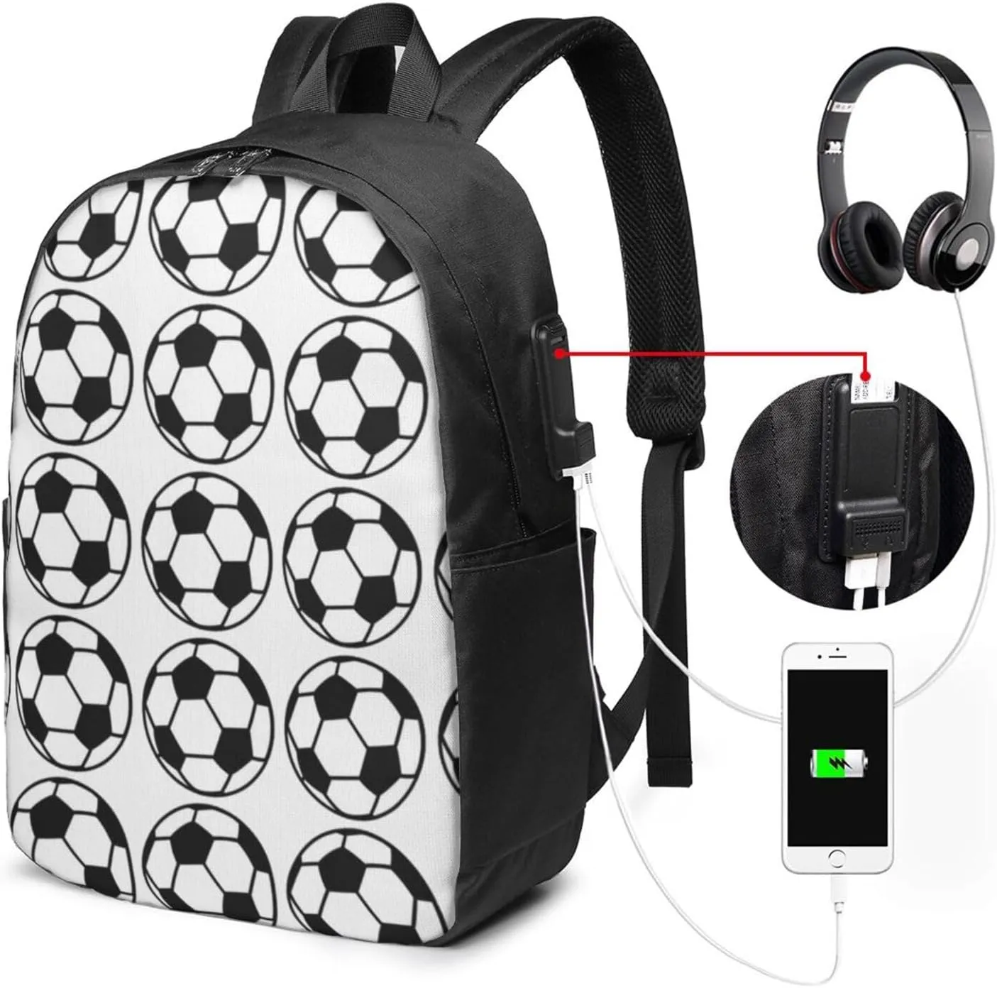 M-essi simple large capacity backpack, the whole bag is stylish and lightweight, the main bag is large enough Black