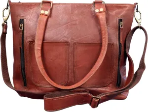 Madosh Genuine Womens Leather Laptop Tote Handbag | Travel Bag, Brown Everyday Purse Women Classy Computer Briefcase for Work Waterproof Handbag Professional Bag Women