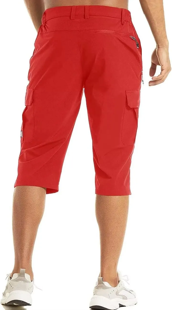 MAGCOMSEN Men's Workout Gym Shorts Quick Dry 3/4 Capri Pants Zipper Pockets Hiking Athletic Running Shorts