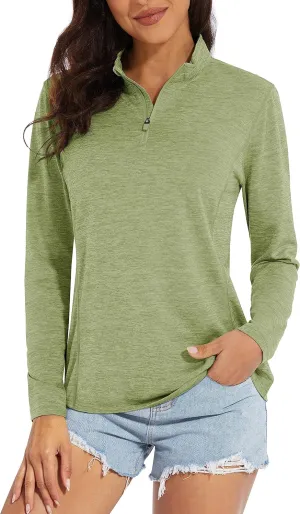 MAGCOMSEN Women's 1/4 Zip Shirts UPF 50  Sun Protection Pullover Long Sleeve Quick Dry Workout Hiking Athletic Shirts