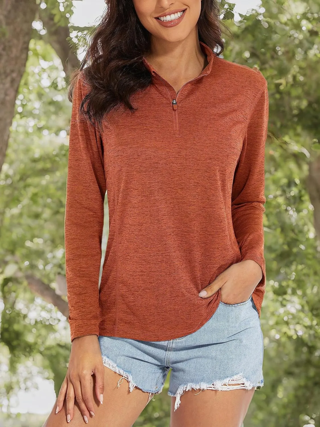 MAGCOMSEN Women's 1/4 Zip Shirts UPF 50  Sun Protection Pullover Long Sleeve Quick Dry Workout Hiking Athletic Shirts