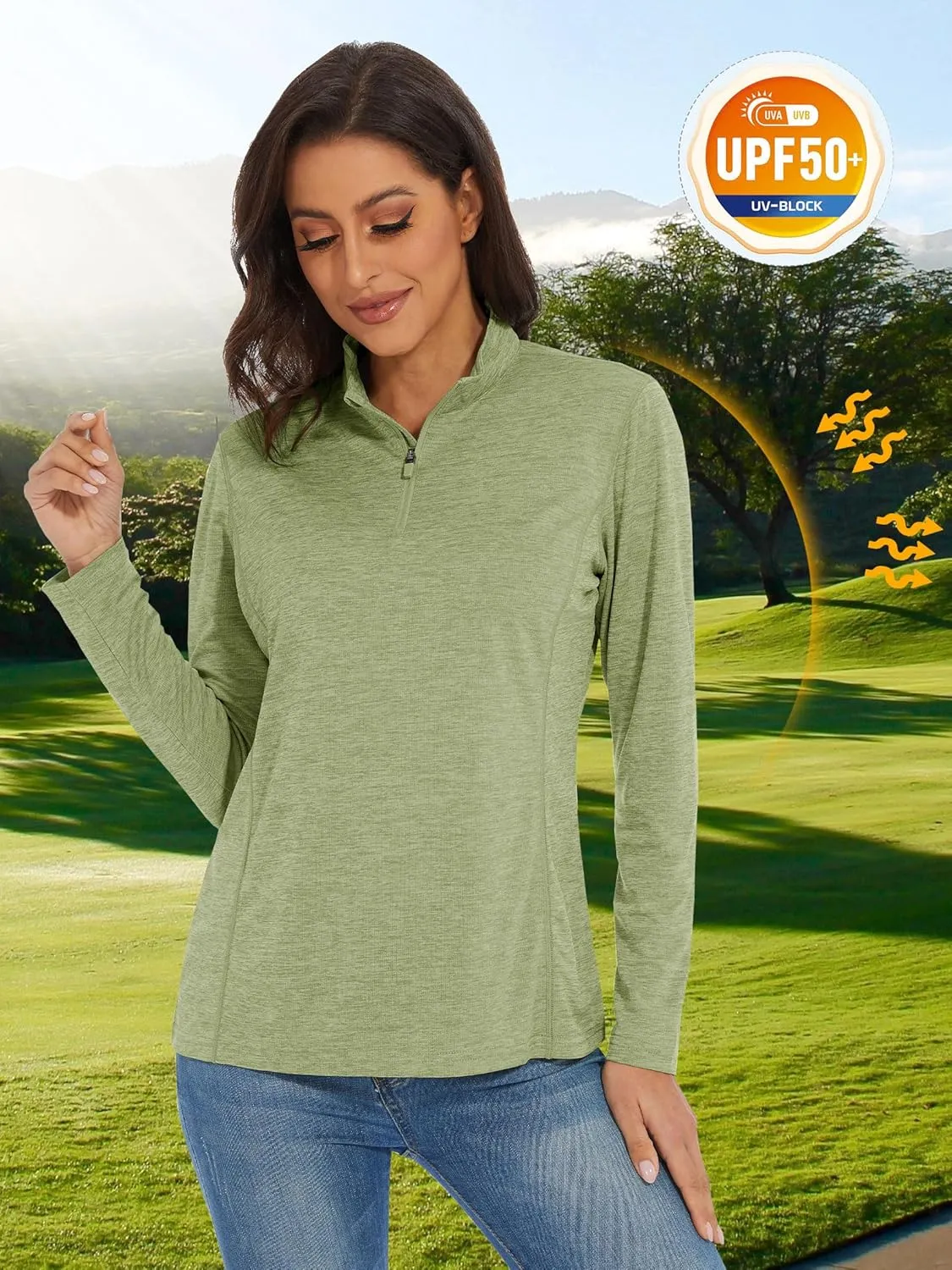 MAGCOMSEN Women's 1/4 Zip Shirts UPF 50  Sun Protection Pullover Long Sleeve Quick Dry Workout Hiking Athletic Shirts