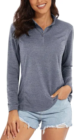 MAGCOMSEN Women's 1/4 Zip Shirts UPF 50  Sun Protection Pullover Long Sleeve Quick Dry Workout Hiking Athletic Shirts