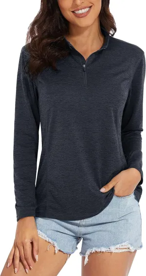 MAGCOMSEN Women's 1/4 Zip Shirts UPF 50  Sun Protection Pullover Long Sleeve Quick Dry Workout Hiking Athletic Shirts