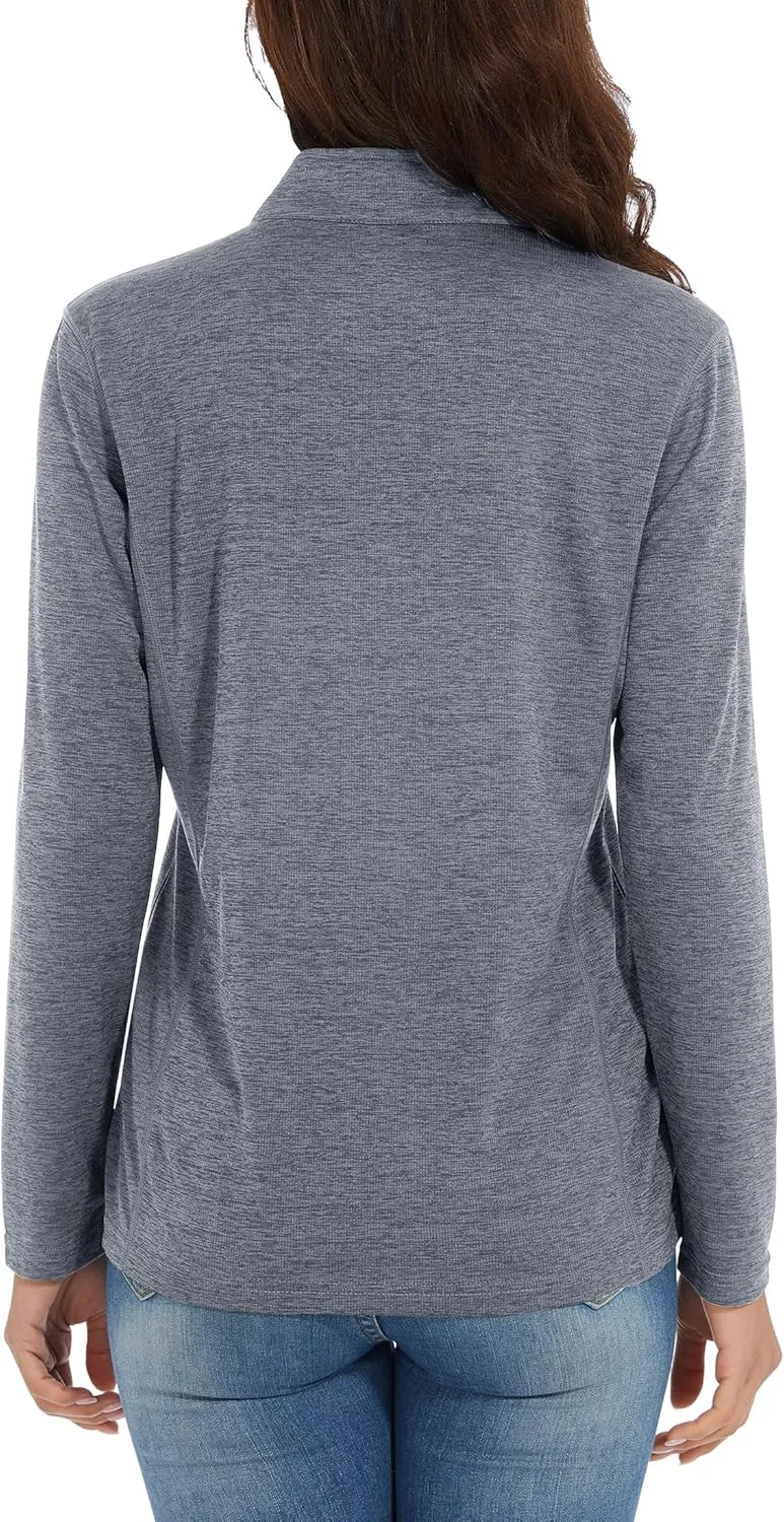 MAGCOMSEN Women's 1/4 Zip Shirts UPF 50  Sun Protection Pullover Long Sleeve Quick Dry Workout Hiking Athletic Shirts