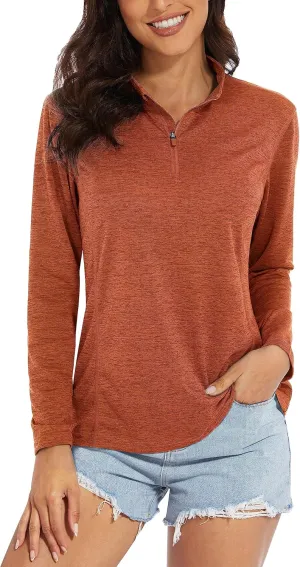 MAGCOMSEN Women's 1/4 Zip Shirts UPF 50  Sun Protection Pullover Long Sleeve Quick Dry Workout Hiking Athletic Shirts